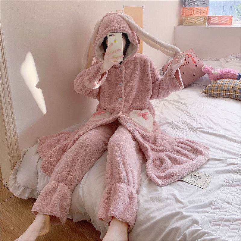 Cute Plus Velvet Padded Nightgown That Can Be Worn Outside - Mubimart