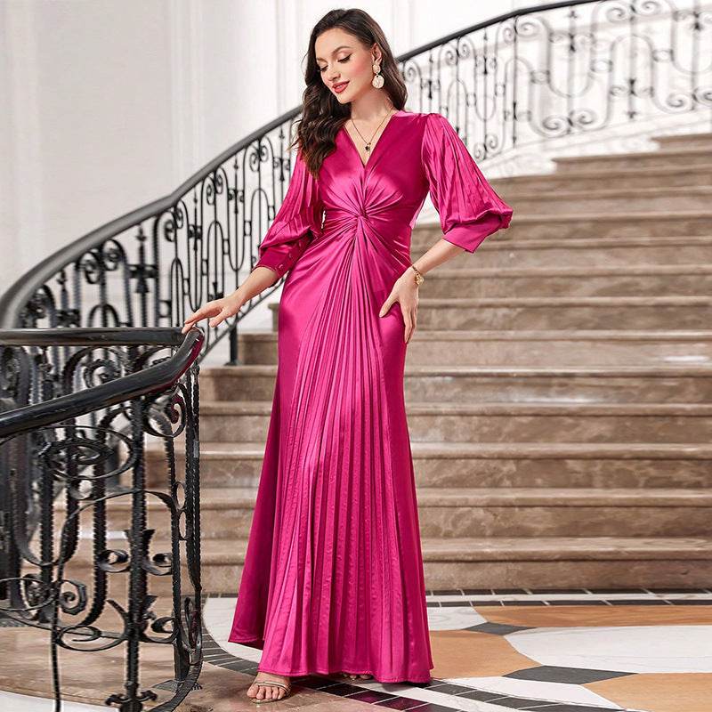 Slim Fit Lantern Sleeve Evening Dress Plus Size Party Party Dress - Mubimart