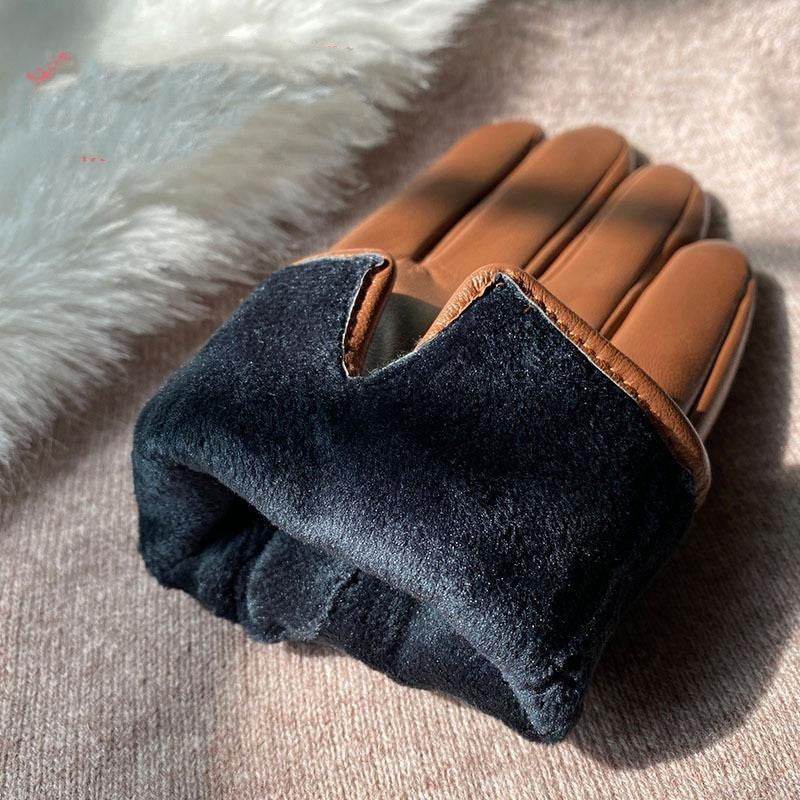 Gloves Women's Winter Warm Plus Fleece Gloves PU - Mubimart