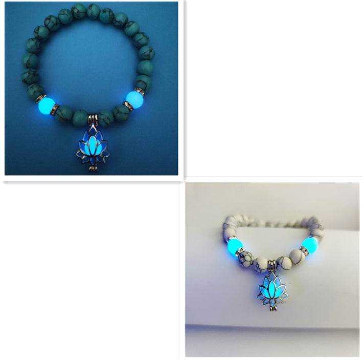 Energy Luminous Lotus Natural Stone Bracelet Yoga Healing Luminous Glow In The Dark Charm Beads Bracelet For Men Women Prayer Buddhism - Mubimart
