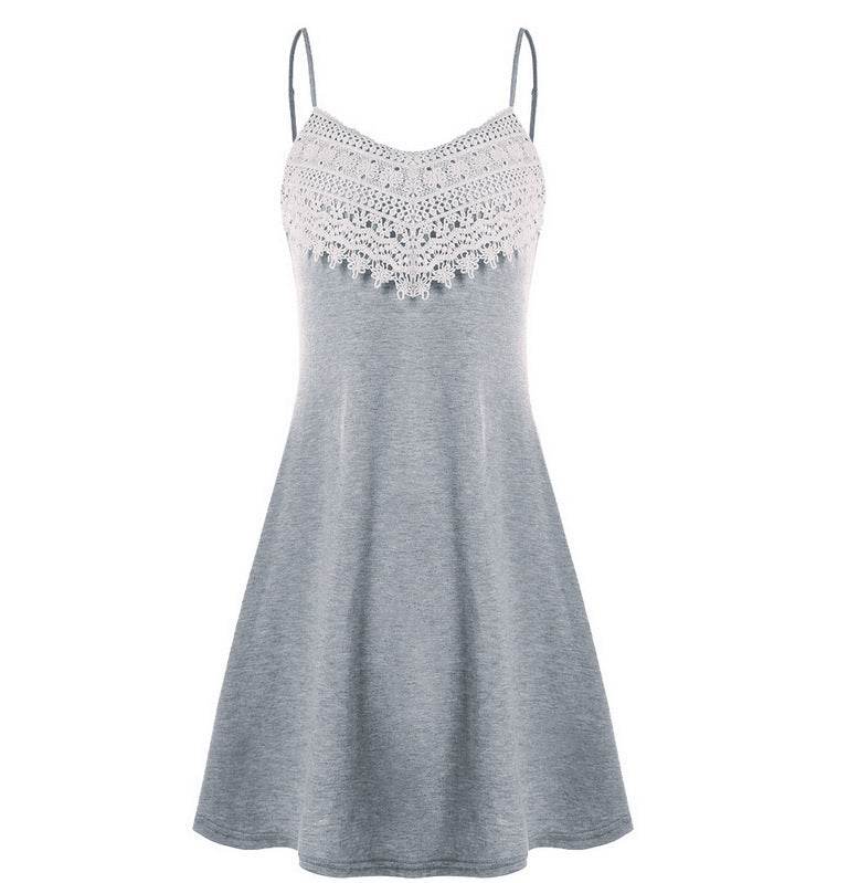 New Crochet Lace Contrast Adjustable Slip Dress - Mubimart