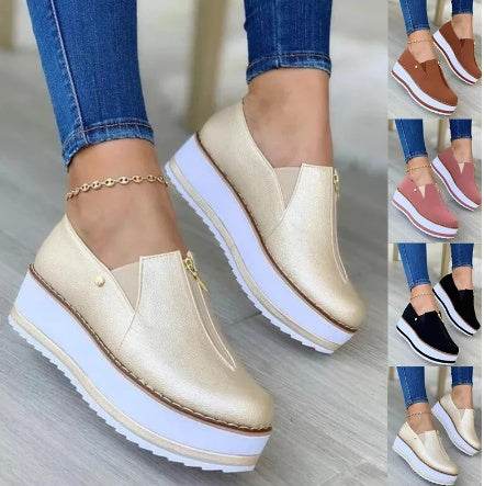 Zipper Flat Shoes Slip On Platform Loafers Women - Mubimart