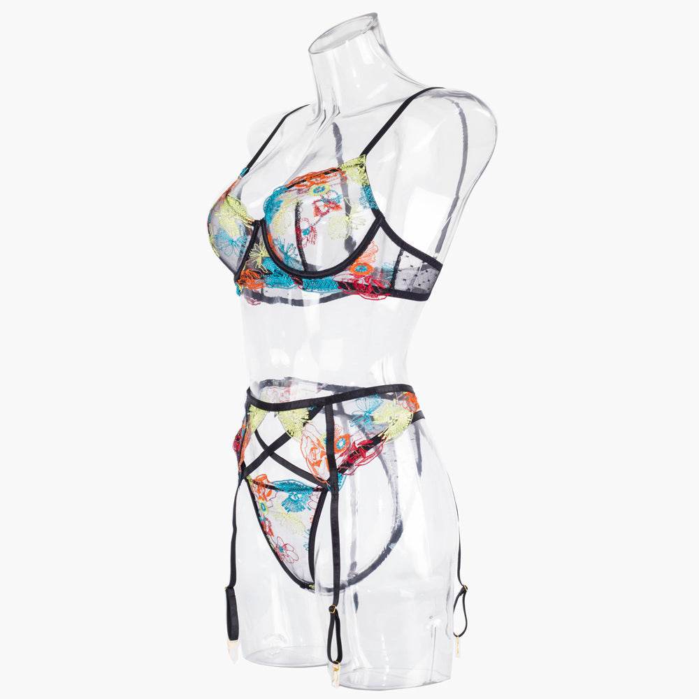 Sexy Garter Belt Embroidery Shaping Split Suit - Mubimart
