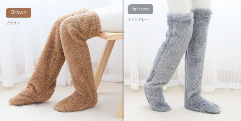 Over Knee High Fuzzy Long Socks Winter Warm Cold Leg Knee Joint Cold-proof Stockings Home Floor Sleeping Socks - Mubimart -  