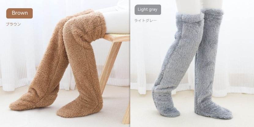 Over Knee High Fuzzy Long Socks Winter Warm Cold Leg Knee Joint Cold-proof Stockings Home Floor Sleeping Socks - Mubimart