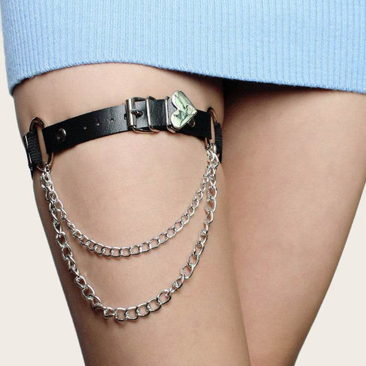 A Sex Heart Chain Elastic Leather Irregular Garter Belt - Mubimart
