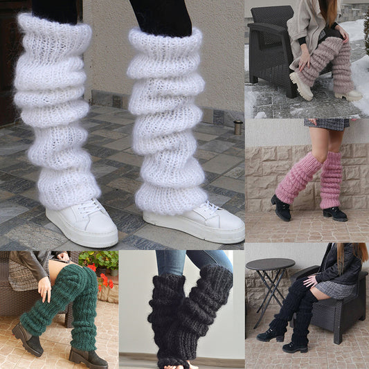 Autumn And Winter New Solid Color Mohair Long Tube Pile Style Foot Women's Fashion Casual Knitted Bunching Socks