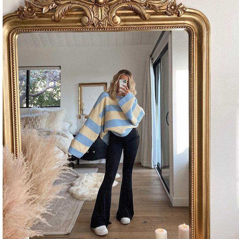 High Waist Grommet Criss Cross Hem Flare Leg Jeans - Mubimart
