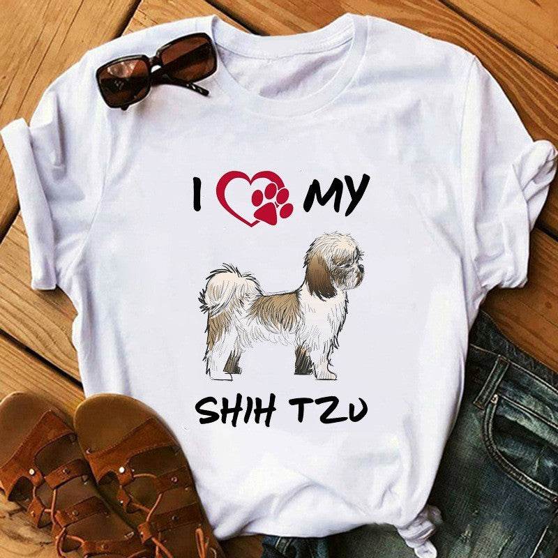 Puppy Print T-shirt For Women - Mubimart