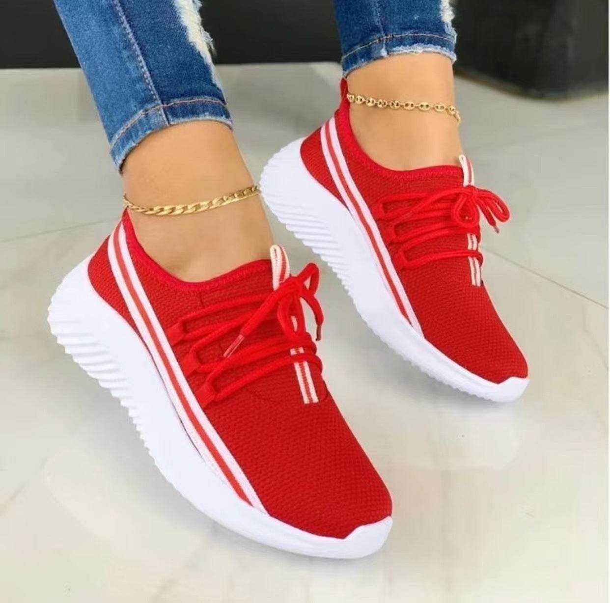 Stripe Sneakers For Women Sports Shoes - Mubimart