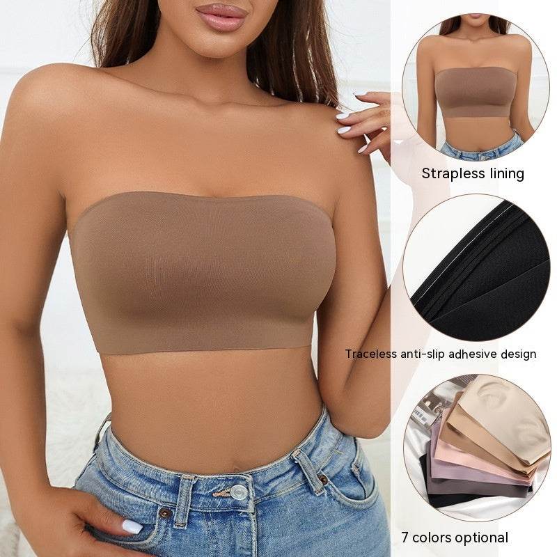 Strapless Seamless Ice Silk Push Up Women's Bra - Mubimart