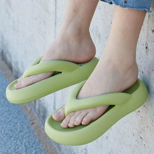 Solid Color Thick-soled Flip-flops Summer Indoor Outdoor Fashion Thong Sandals Casual Holiday Beach Shoes - Mubimart