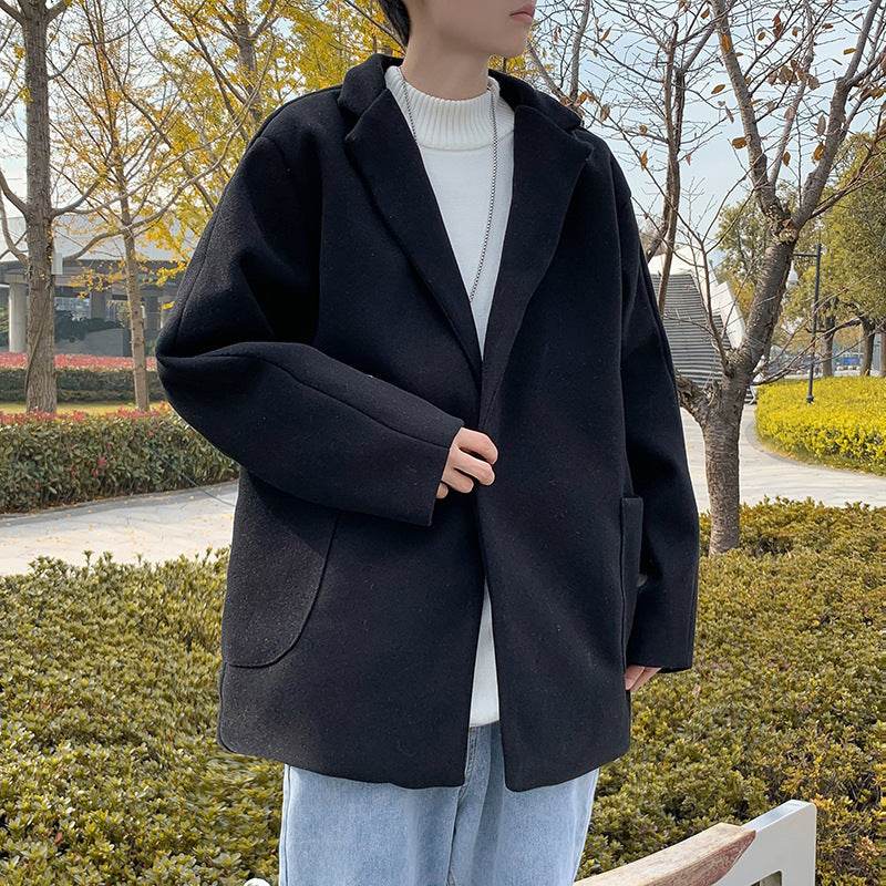 Woolen Blazer Men's Thickened Leisure Suit Loose And Handsome Woolen Coat - Mubimart