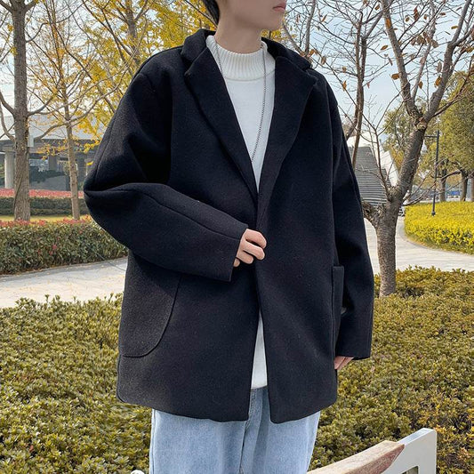 Woolen Blazer Men's Thickened Leisure Suit Loose And Handsome Woolen Coat - Mubimart