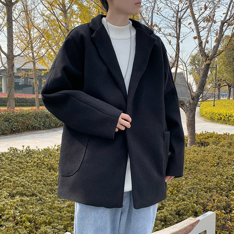 Woolen Blazer Men's Thickened Leisure Suit Loose And Handsome Woolen Coat