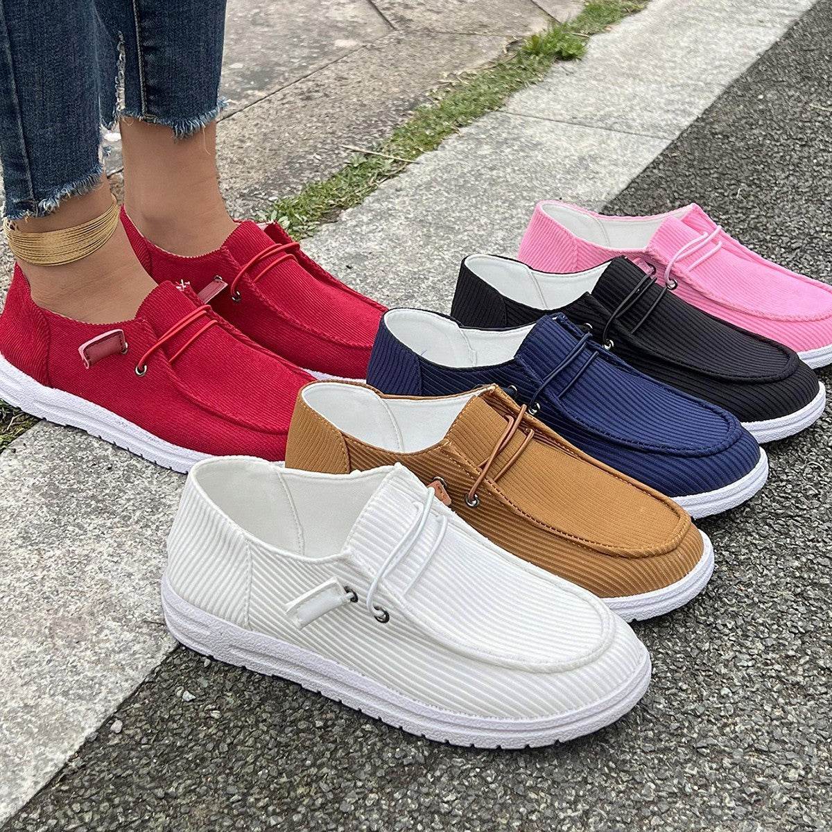 Casual Slip-on Flats Shoes Women Fashion Solid Color Loafers Lazy Shoes - Mubimart
