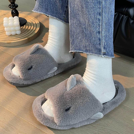 Shark Slippers Fluffy Slippers For Women Couple House Shoes Winter - Mubimart