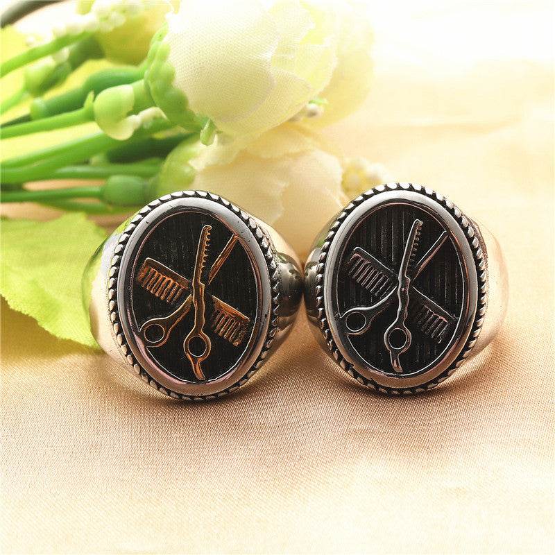 European And American Titanium Steel Scissors Ring Retro Trendy Men Punk - Mubimart