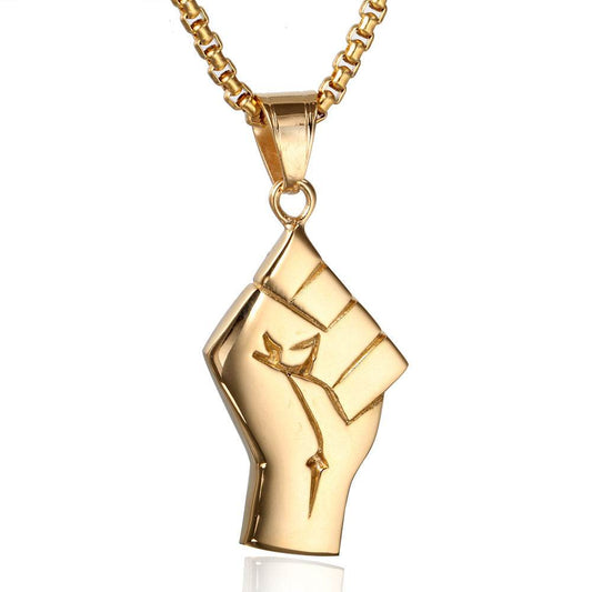 Mens Gold Fist Titanium Steel Pendant Necklace - Mubimart