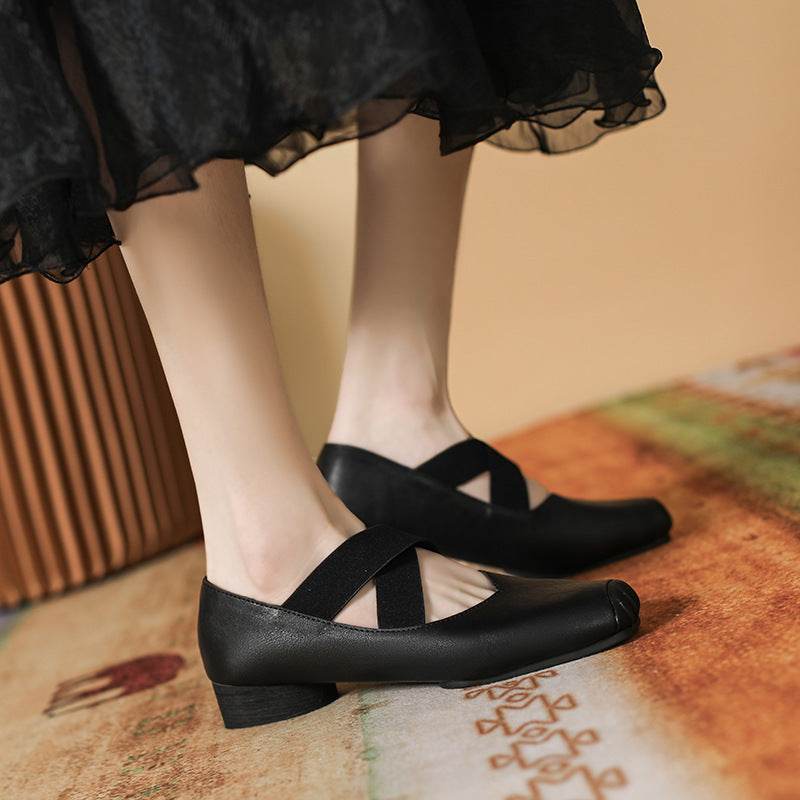 Mary Jane Women's Chunky Heel Lace-up Ballet Flats - Mubimart