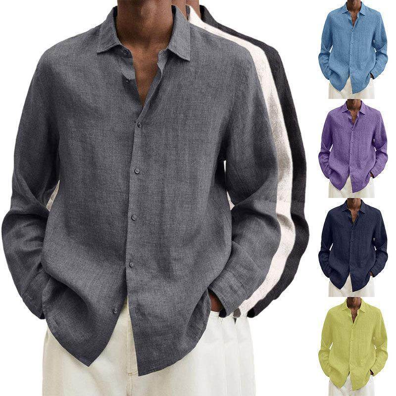 Long Sleeve Lapel Shirt Men's Loose Button Cardigan Sshirt Top Mens Clothing - Mubimart