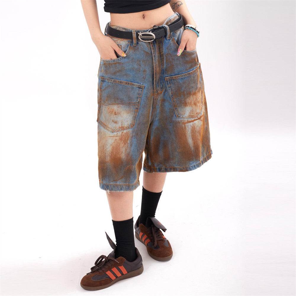 Fashion Inkjet Denim Shorts Men And Women - Mubimart