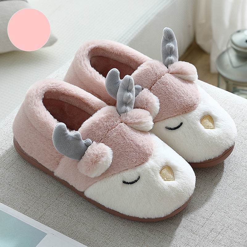 Christmas Shoes Winter Home Slippers Elk Plush Bedroom Slipper House Shoes For Women Men - Mubimart