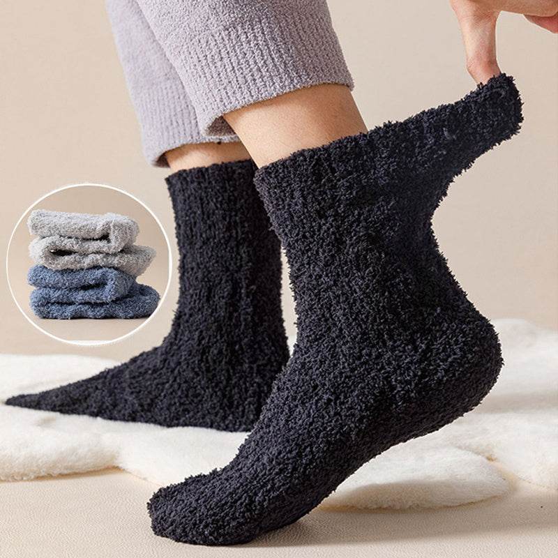 Winter Warm Fuzzy Coral Fleece Socks Women Men Velvet Thickened Home Sleepping Floor Socks - Mubimart