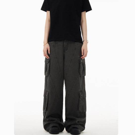 Retro Deconstruction Cargo Jeans Men And Women Loose Casual - Mubimart