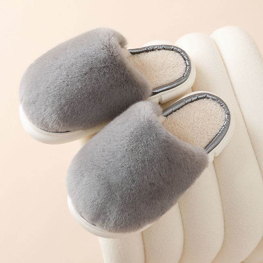 Fuzzy House Slippers Winter Warm Plush Faux Rabbit Fur Bedroom Shoes - Mubimart