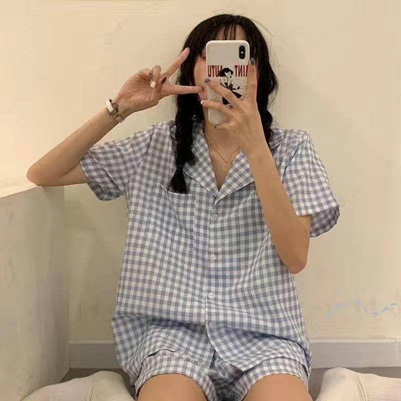 Women's Loose Cardigan Lapel Pajama Set - Mubimart