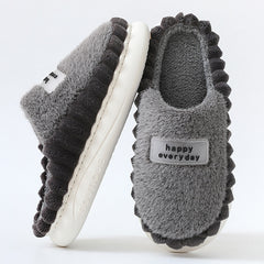 Home Slippers For Men Thick-soled Color-block Letters Fluffy Fleece  House Shoes Winter Indoor Warm Slip On Floor Bedroom Slipper - Mubimart -  