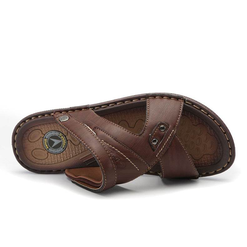 Men's Beach Leather Sandals Half Tow - Mubimart