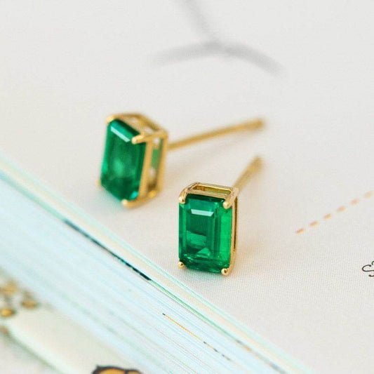 Emerald Square Stud Earrings For Women - Mubimart