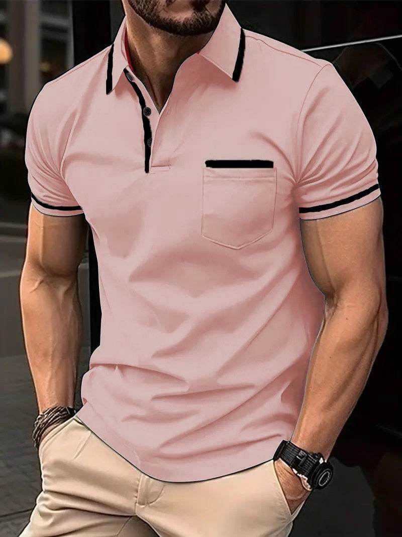 Summer Polo Shirt Button Pocket Men's Sports Polo Shirt - Mubimart