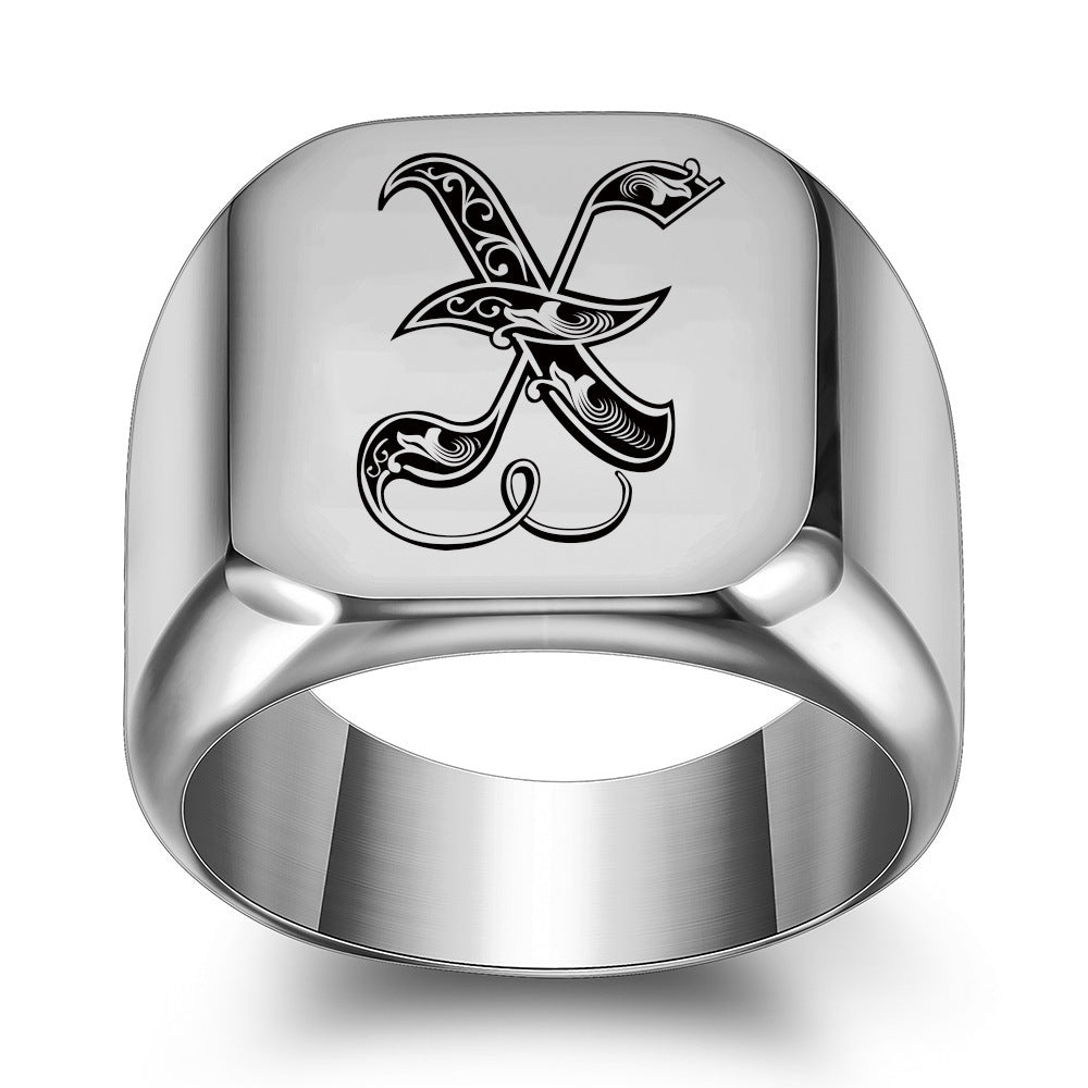 26 Engelse Initial Letter Titanium Stalen Ring Voor Mannen