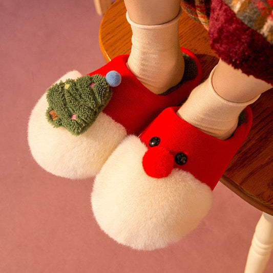 Winter Plush Slippers Christmas Cute Santa Claus And Christmas Tree Slipper Warm Anti-Slip House Shoes For Women - Mubimart