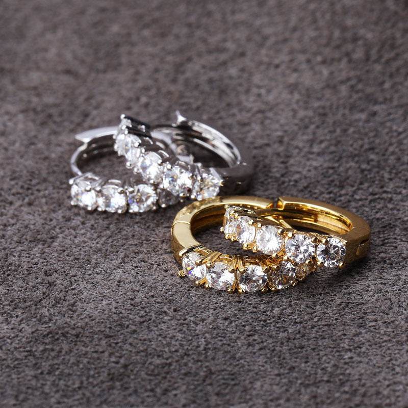 Single Row Zircon Hip Hop Men And Women Couple Hinge Ring Earrings - Mubimart