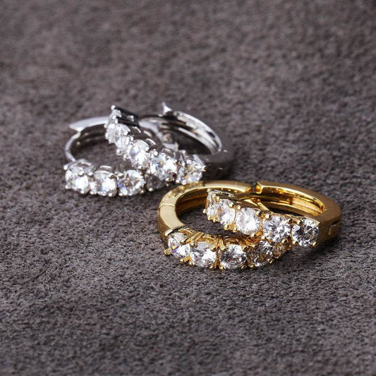 Single Row Zircon Hip Hop Men And Women Couple Hinge Ring Earrings - Mubimart