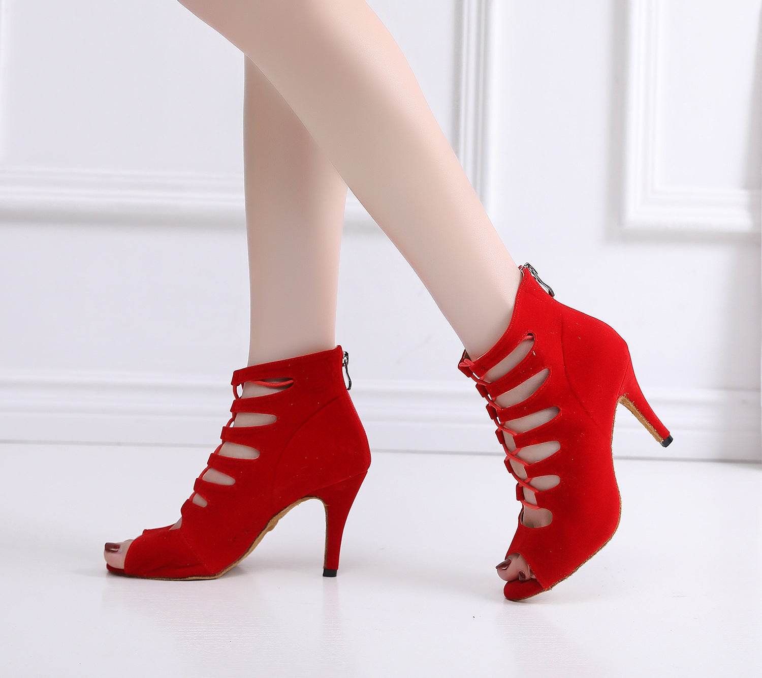 Women's Soft Bottom Red Short Peep Toe High Heels - Mubimart