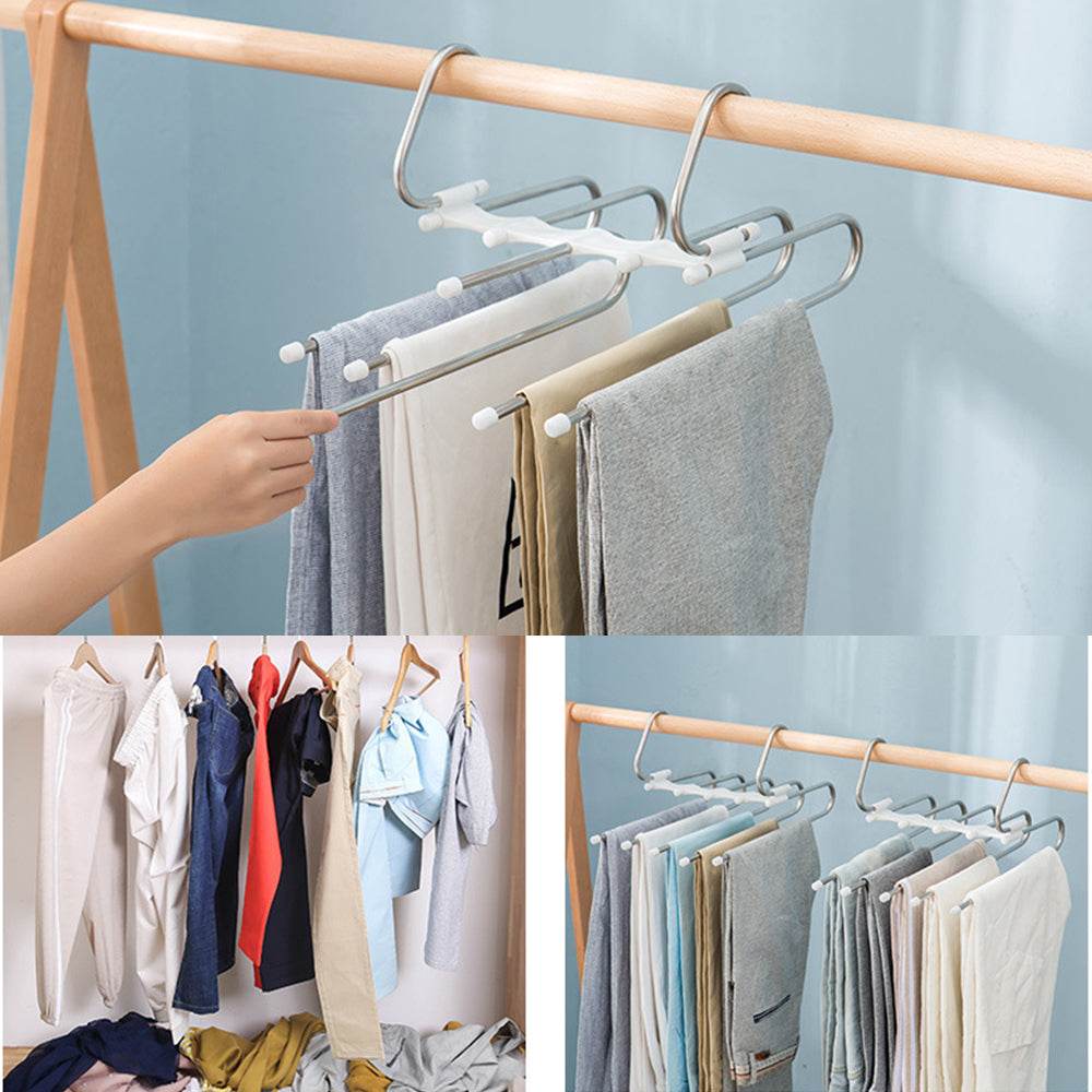 5 In 1 Wardrobe Hanger Multi-functional Clothes Hangers Pants Stainless Steel Magic Wardrobe Clothing Hangers For Clothes Rack - Mubimart