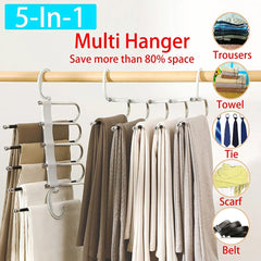 5 In1 Multi-functional Pants Rack Shelves Stainless Steel Wardrobe Magic Hanger - Mubimart -  