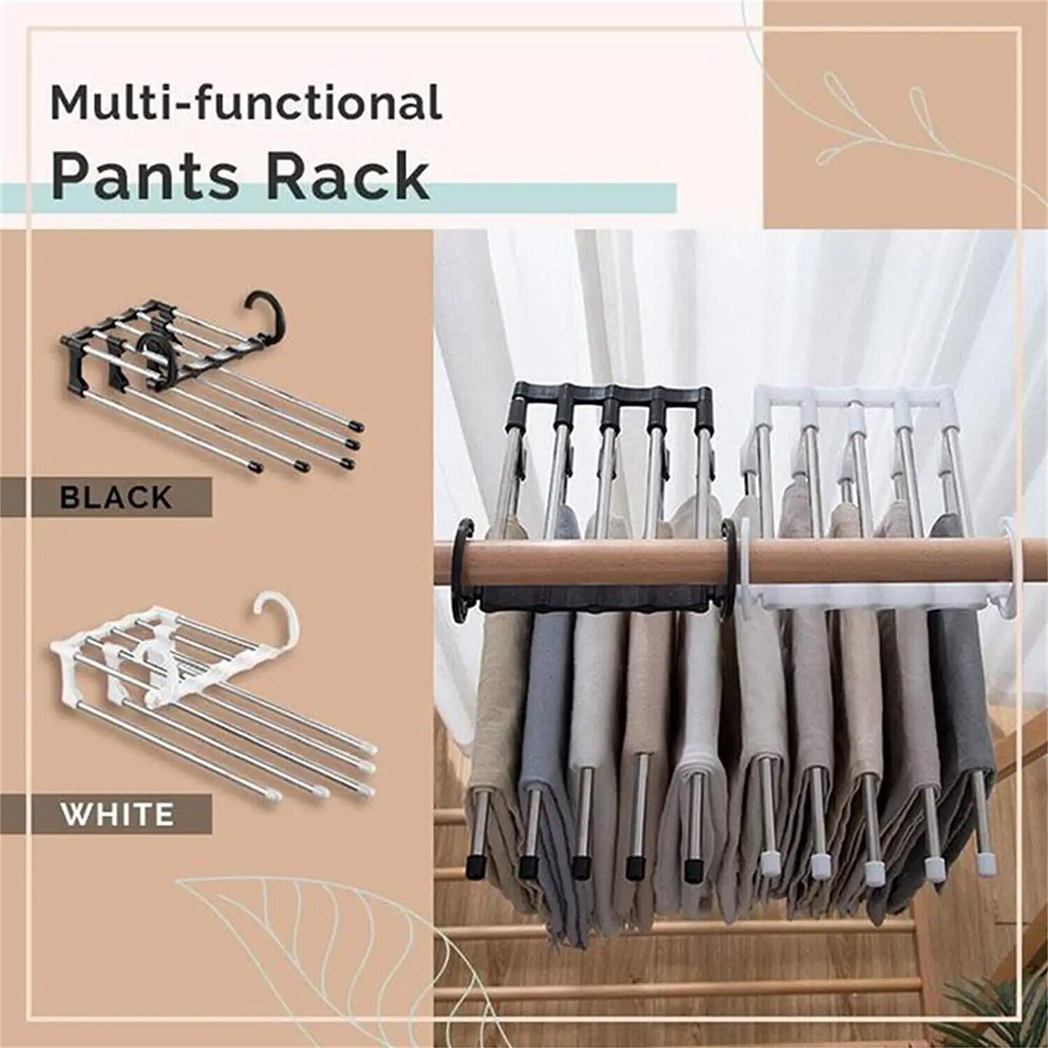 5 In1 Multi-functional Pants Rack Shelves Stainless Steel Wardrobe Magic Hanger - Mubimart -  