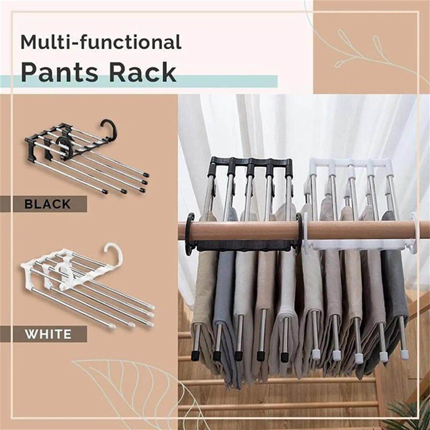 5 In1 Multi-functional Pants Rack Shelves Stainless Steel Wardrobe Magic Hanger - Mubimart