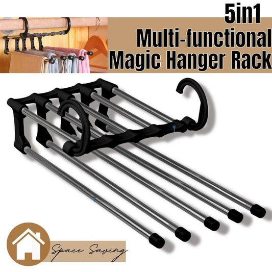 5 In1 Multi-functional Pants Rack Shelves Stainless Steel Wardrobe Magic Hanger - Mubimart