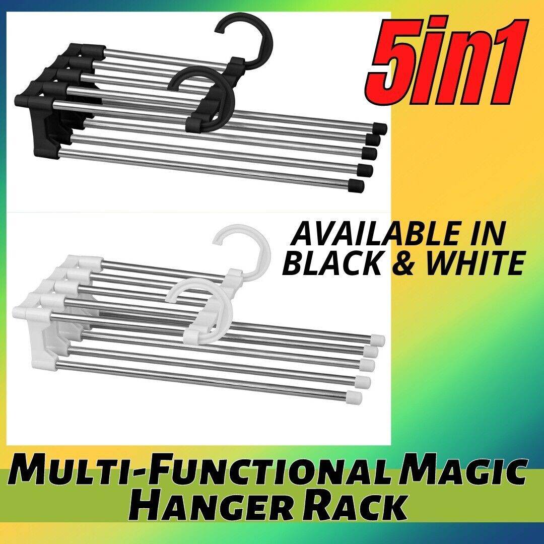 5 In1 Multi-functional Pants Rack Shelves Stainless Steel Wardrobe Magic Hanger - Mubimart