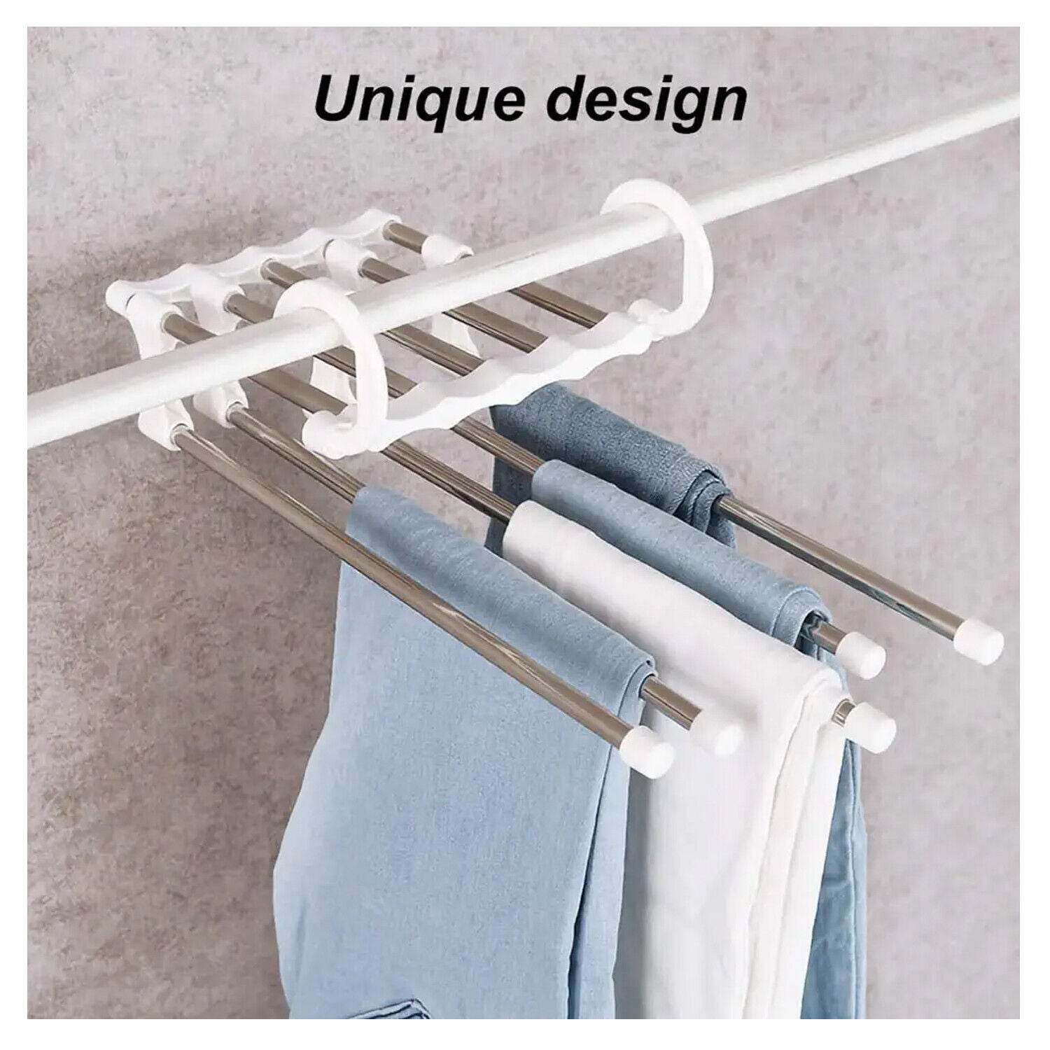 5 In1 Multi-functional Pants Rack Shelves Stainless Steel Wardrobe Magic Hanger - Mubimart