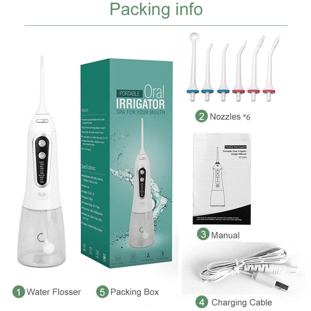 5 Modes Oral Irrigator, Portable Flosser, USB Rechargeable, Water - Mubimart