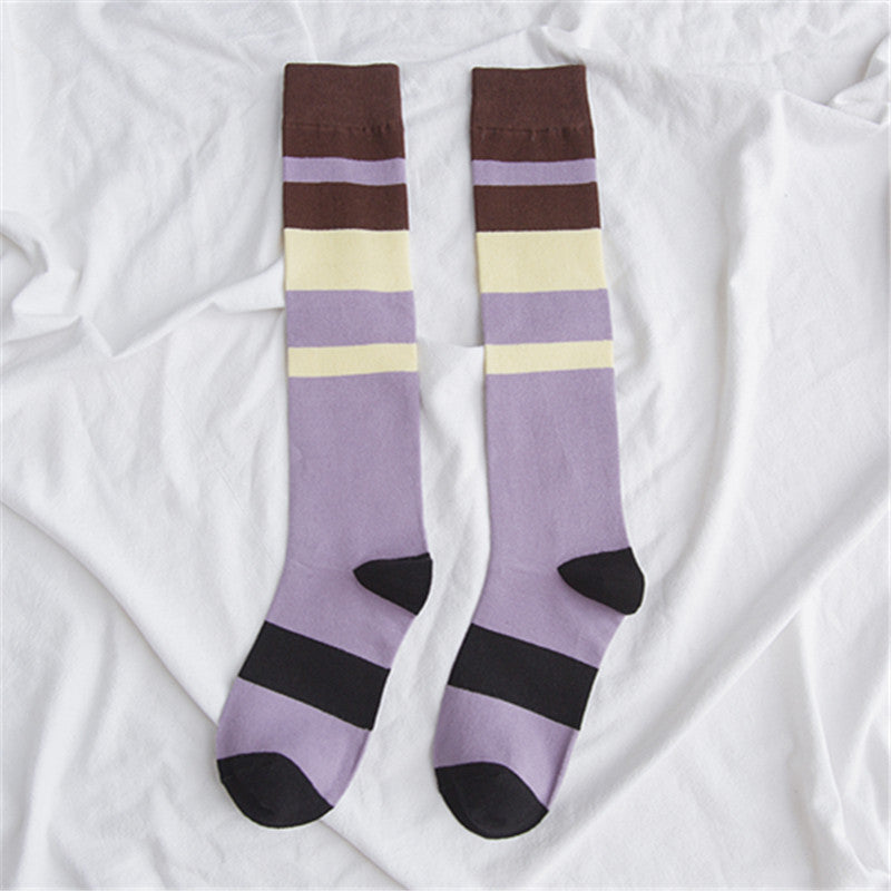 Contrasting color knee-length women's socks - Mubimart -  