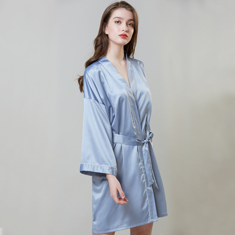 Pajamas Hot Plus-sized Emulation Silk Nightgown Women's Summer Mid-length Sleeves Morning Gowns - Mubimart -  